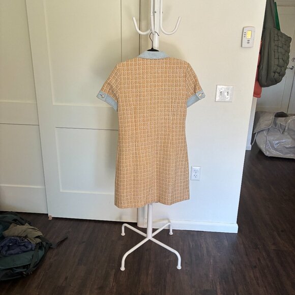 Sandro Mella Denim-Paneled Metallic Cotton-Blend Tweed Mini Dress Yellow&Blue - Picture 3 of 5